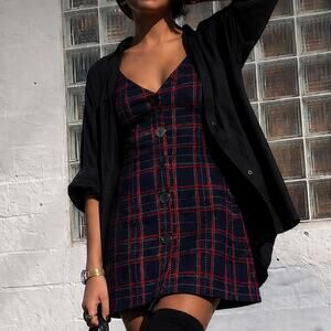 Popular Basics Plaid Tartan Mini Dress XL